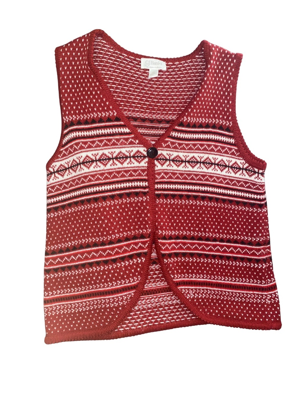 CJ Banks 1X 2006 Fair Isle Nordic Wool Blend Sweater Vest Red Y2K Winter